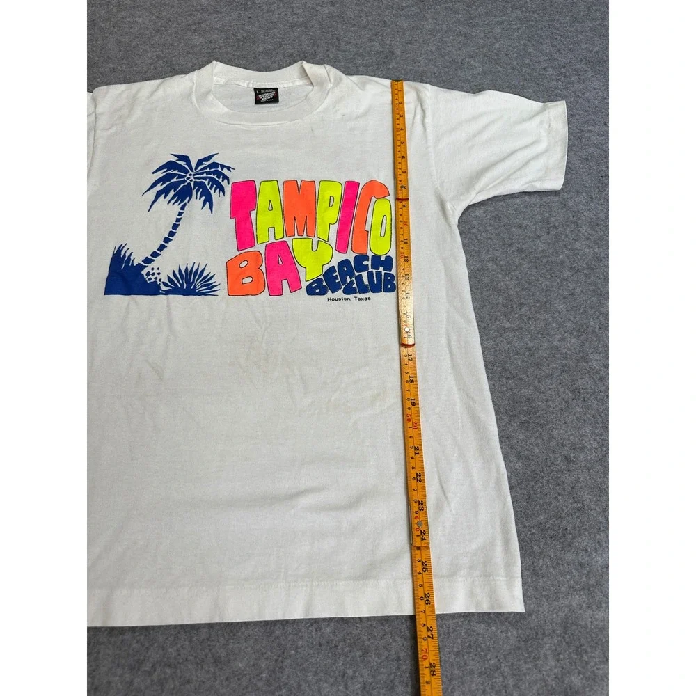 Screen Stars Tampico Bay Beach Club T-Shirt Large White Vintage Lifeguard‎ Tee